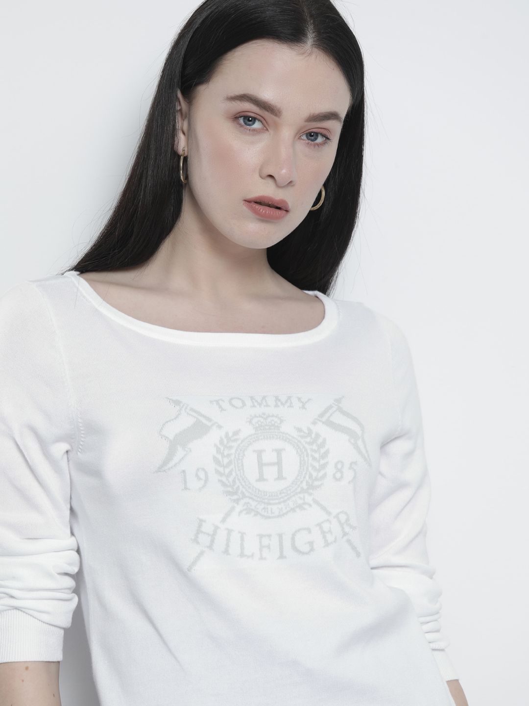Tommy Hilfiger Women White Self-Design Pullover Price in India