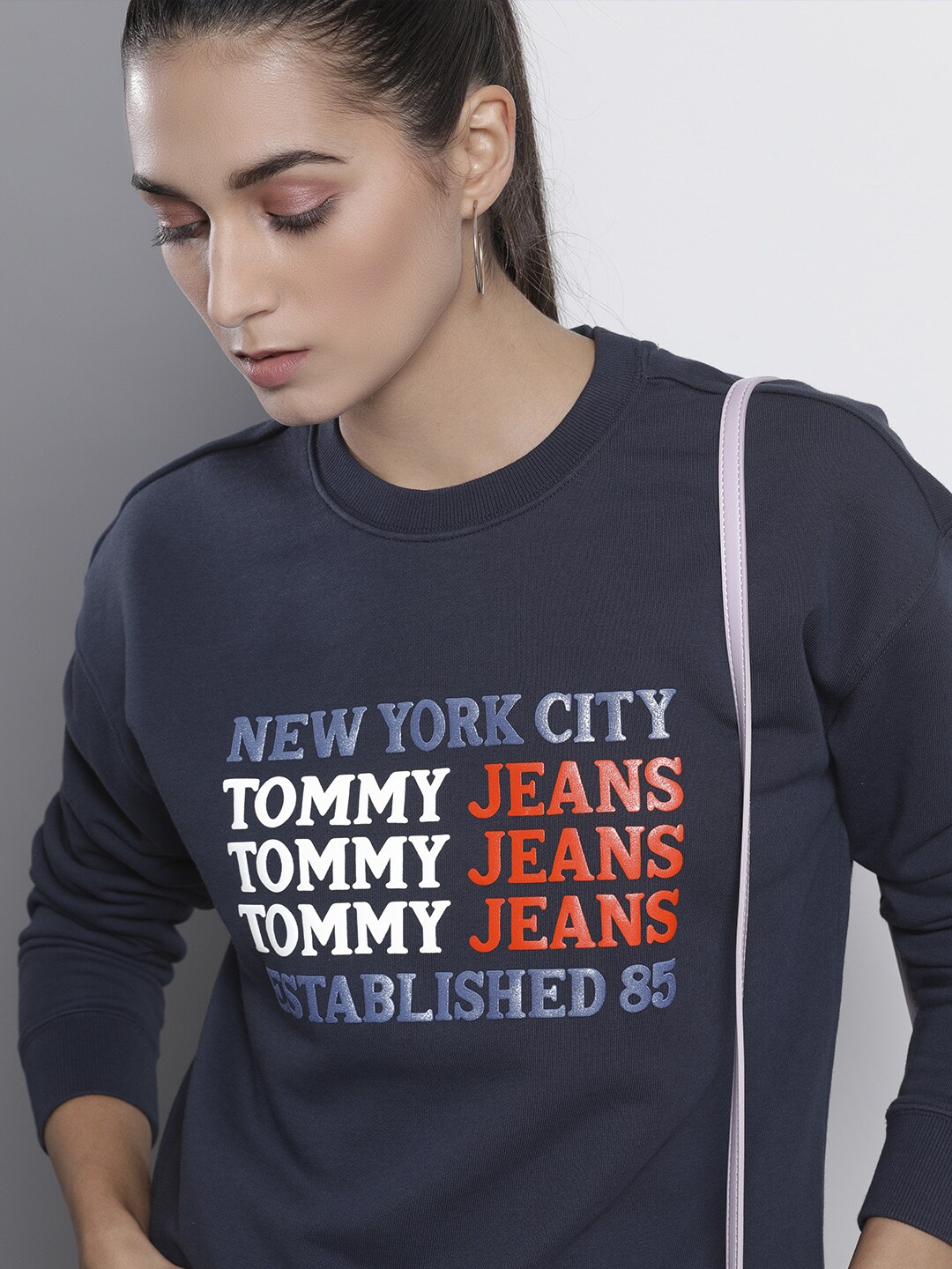 Tommy Hilfiger Women Blue & White Printed Sweatshirt Price in India