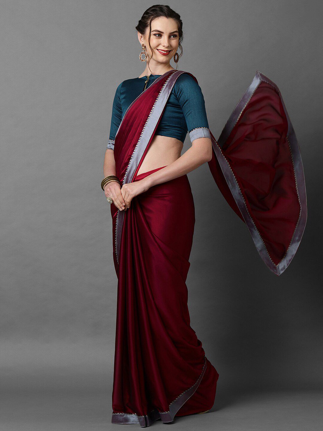 Mitera Magenta Pink & Teal Blue Saree Price in India