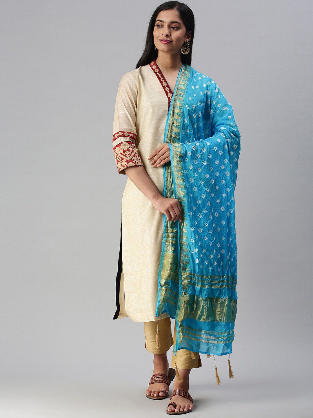 Soch Blue & White Dyed Art Silk Dupatta Price in India