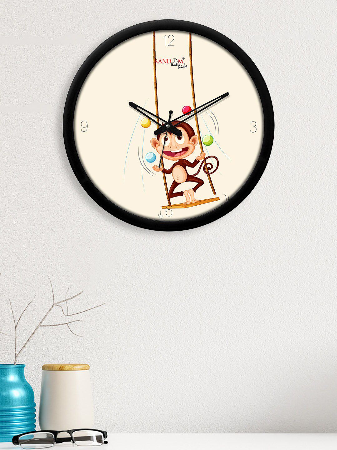 RANDOM Off White & Black Printed Contemporary 30 cm Analogue Wall Clock Price in India