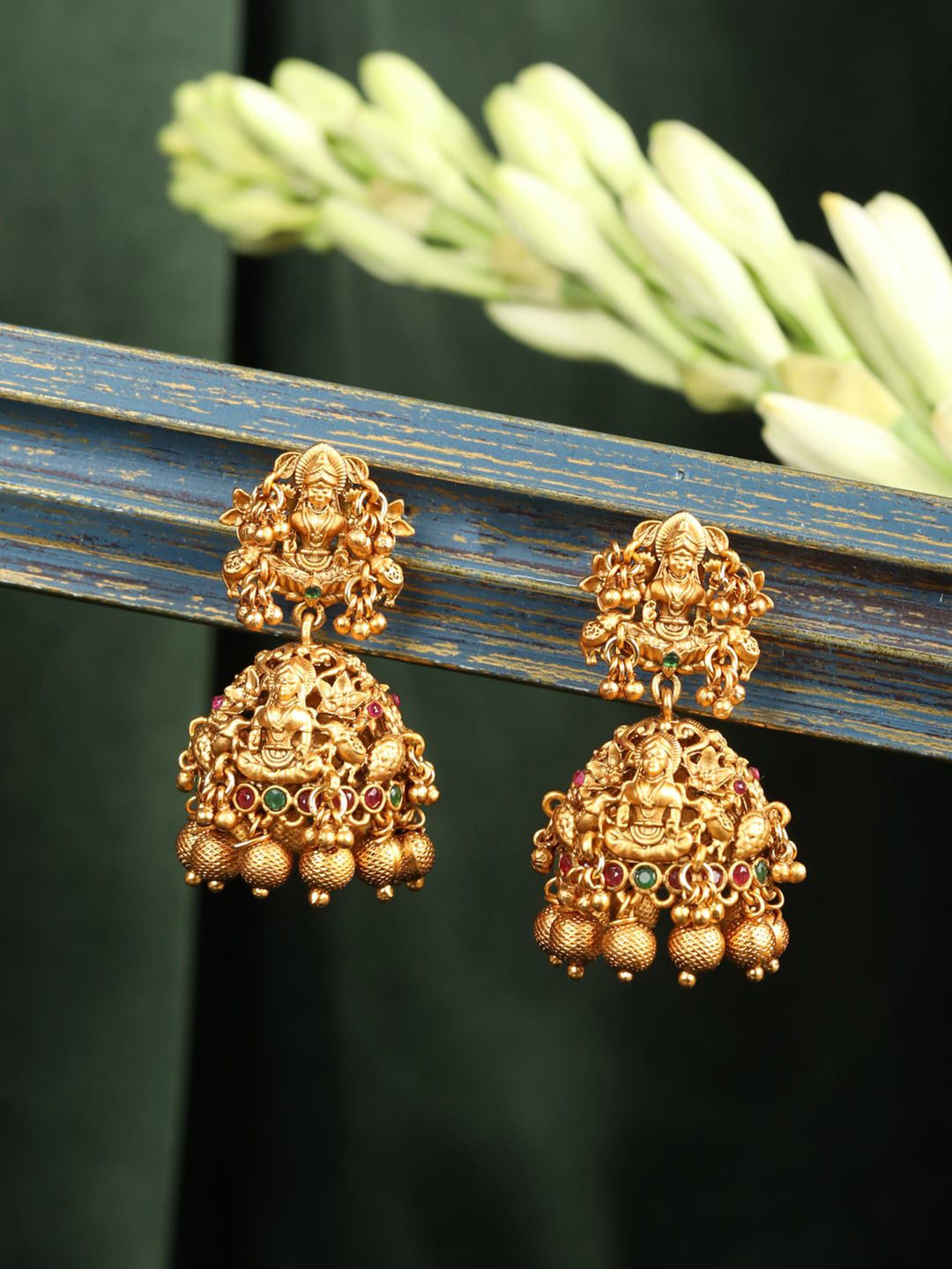 Priyaasi Gold-Toned & Gold Plated Contemporary Jhumkas Earrings Price in India