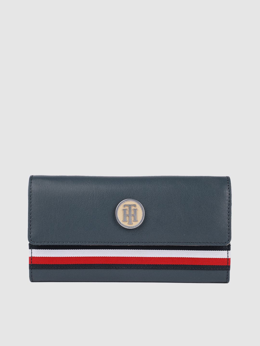 Tommy Hilfiger Women Blue Solid Leather Two Fold Wallet Price in India