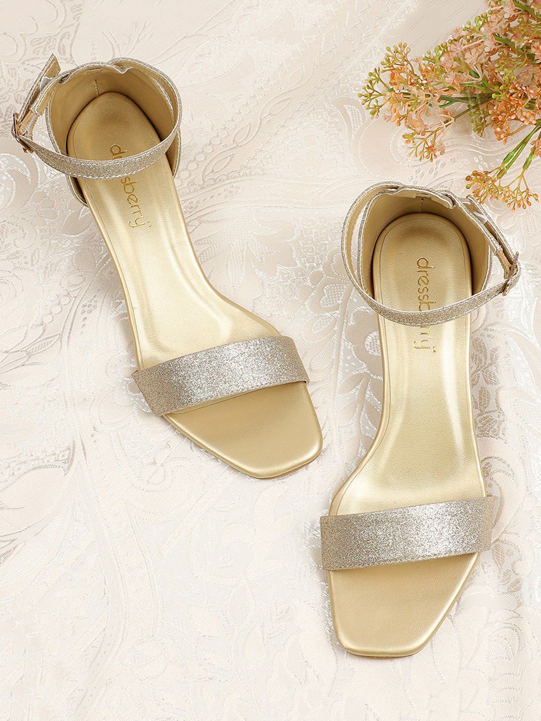 DressBerry Women Golden Glitter Ankle Loop Sandals Price in India