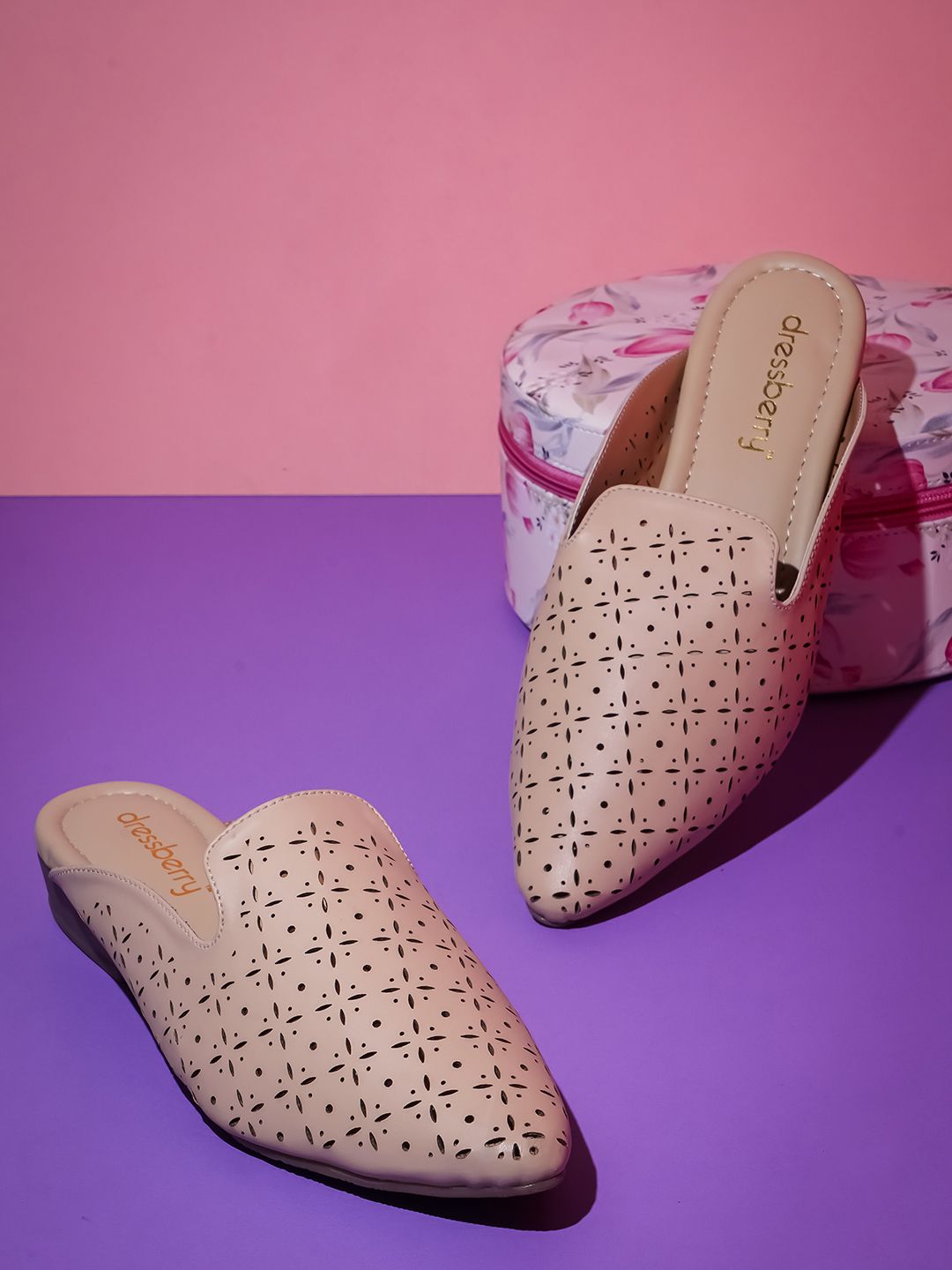 DressBerry Women Cream Laser Cut Mules Price in India