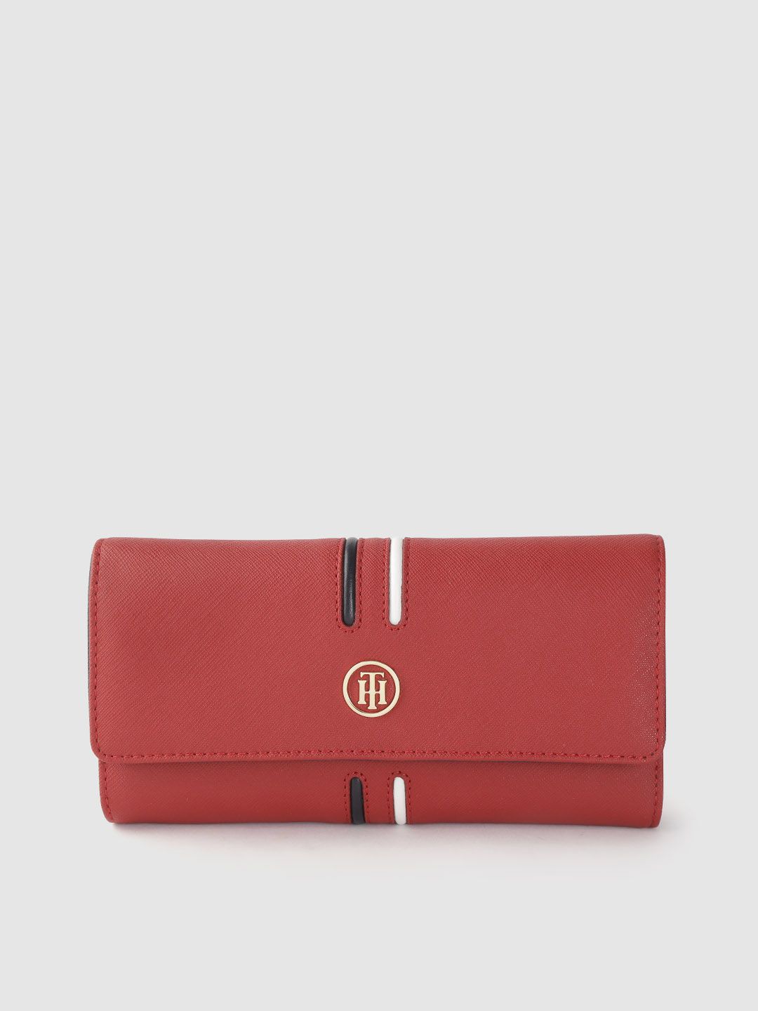 Tommy Hilfiger Women Red Textured Leather Three Fold Wallet Price in India