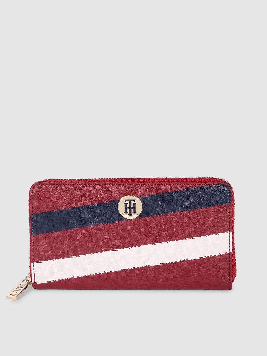 Tommy Hilfiger Women Burgundy Printed Leather Zip Around Wallet Price in India