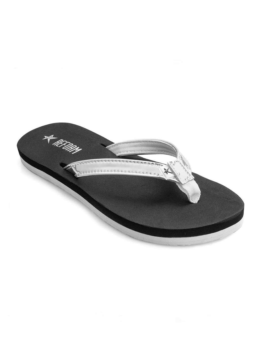 REFOAM Women Black & Silver-Toned Rubber Room Slippers Price in India