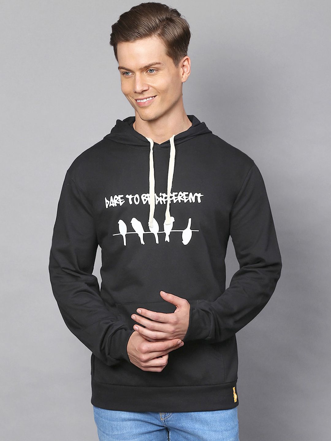 CAHOOT Men Black Printed Hooded Sweatshirt