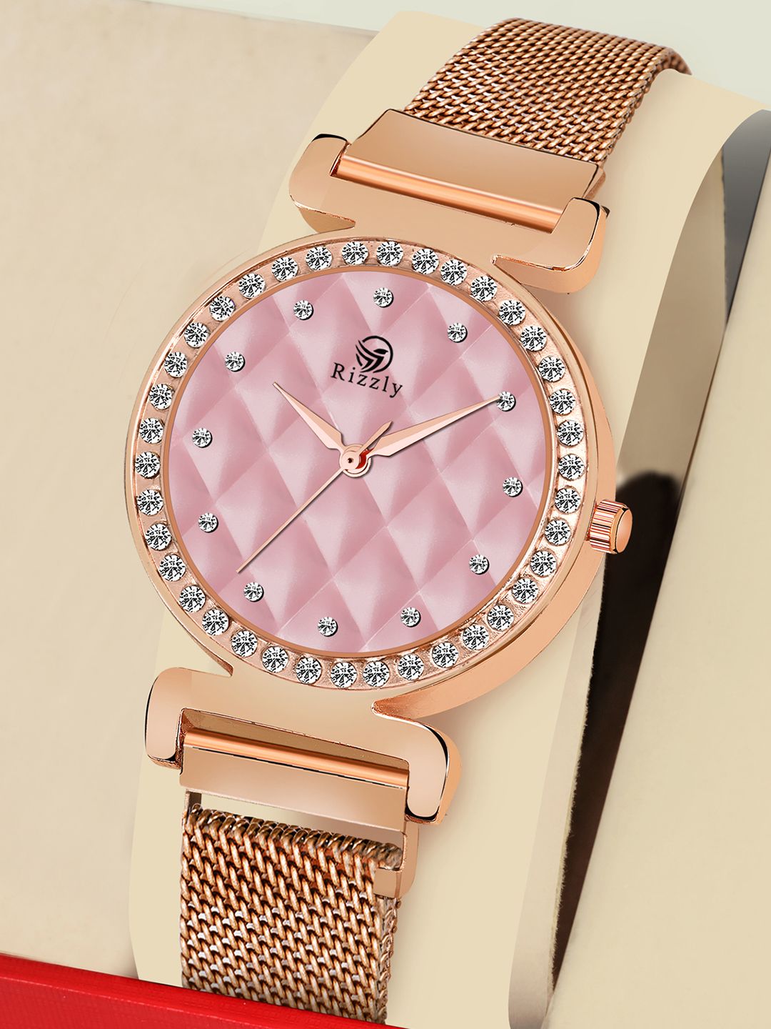 Rizzly Women Pink Brass Embellished Dial Analogue Watch RZ-139 Price in India