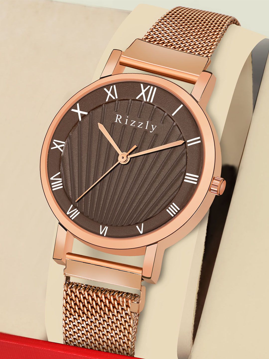 Rizzly Women Copper-Toned Brass Dial & Rose Gold Toned Straps Watch RZ-135-Coffee-Brown Price in India