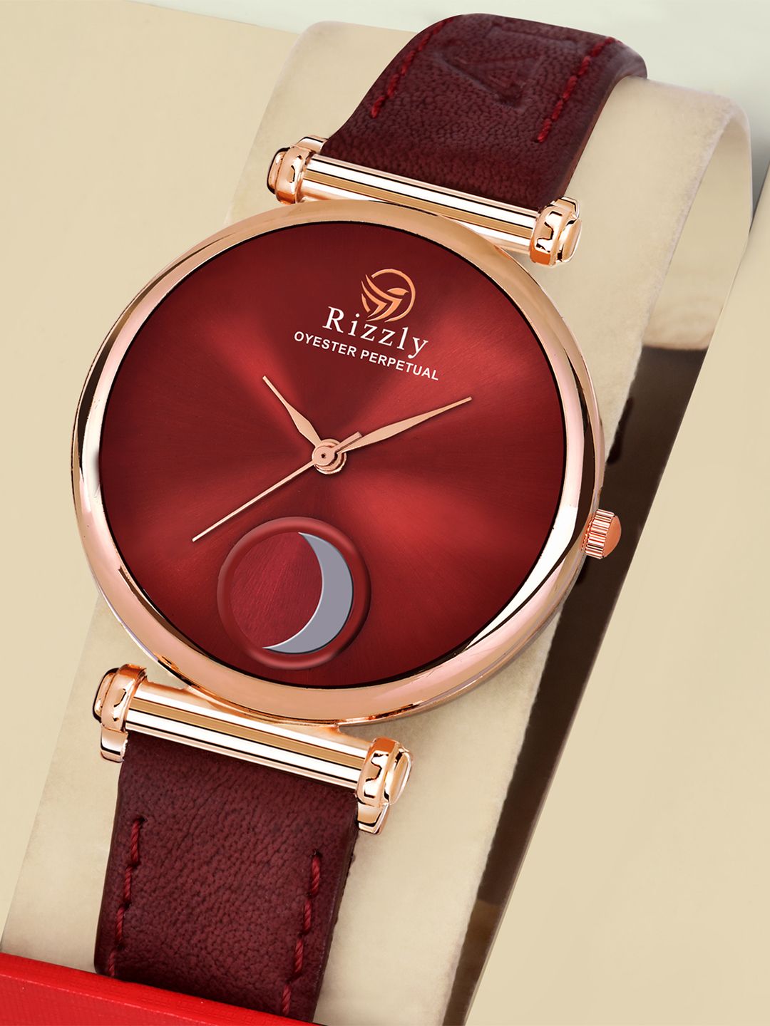 Rizzly Women Maroon Brass Dial & Neon Red Leather Straps Analogue Watch RZ-303 Price in India