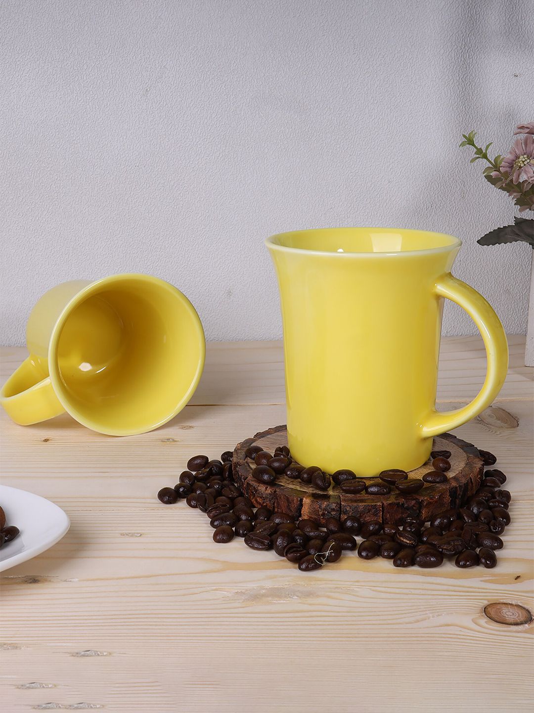 Ariane Yellow Handcrafted Solid Set of 2 Porcelain Mugs Price in India