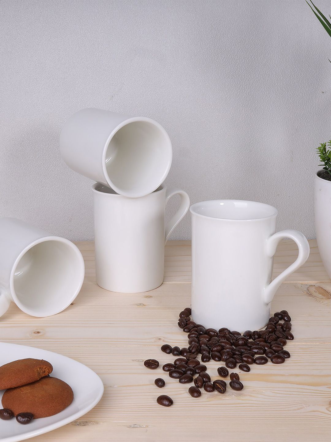 Ariane White Set of 4 Handcrafted Solid Porcelain Glossy Mugs Price in India