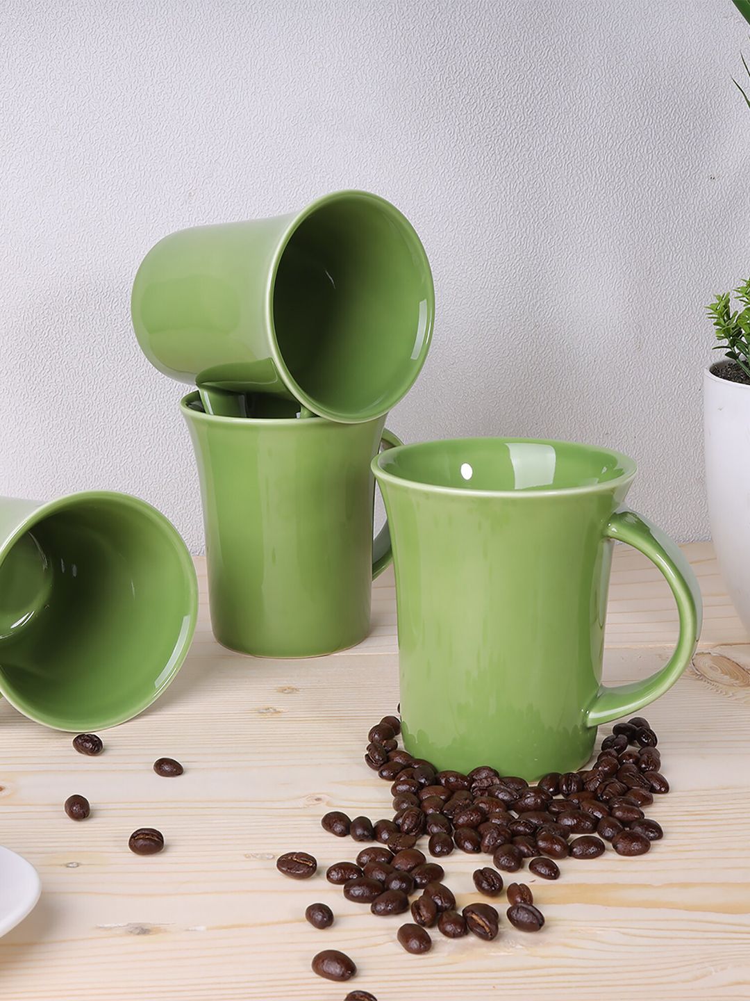 Ariane Green Handcrafted Solid Porcelain Glossy Mugs Set of 2 Mugs 280 ml Price in India
