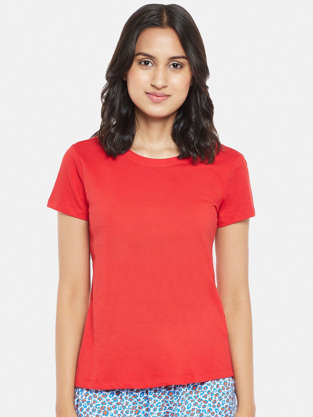 Dreamz by Pantaloons Women Red Solid Knitted Regular Lounge tshirt Price in India