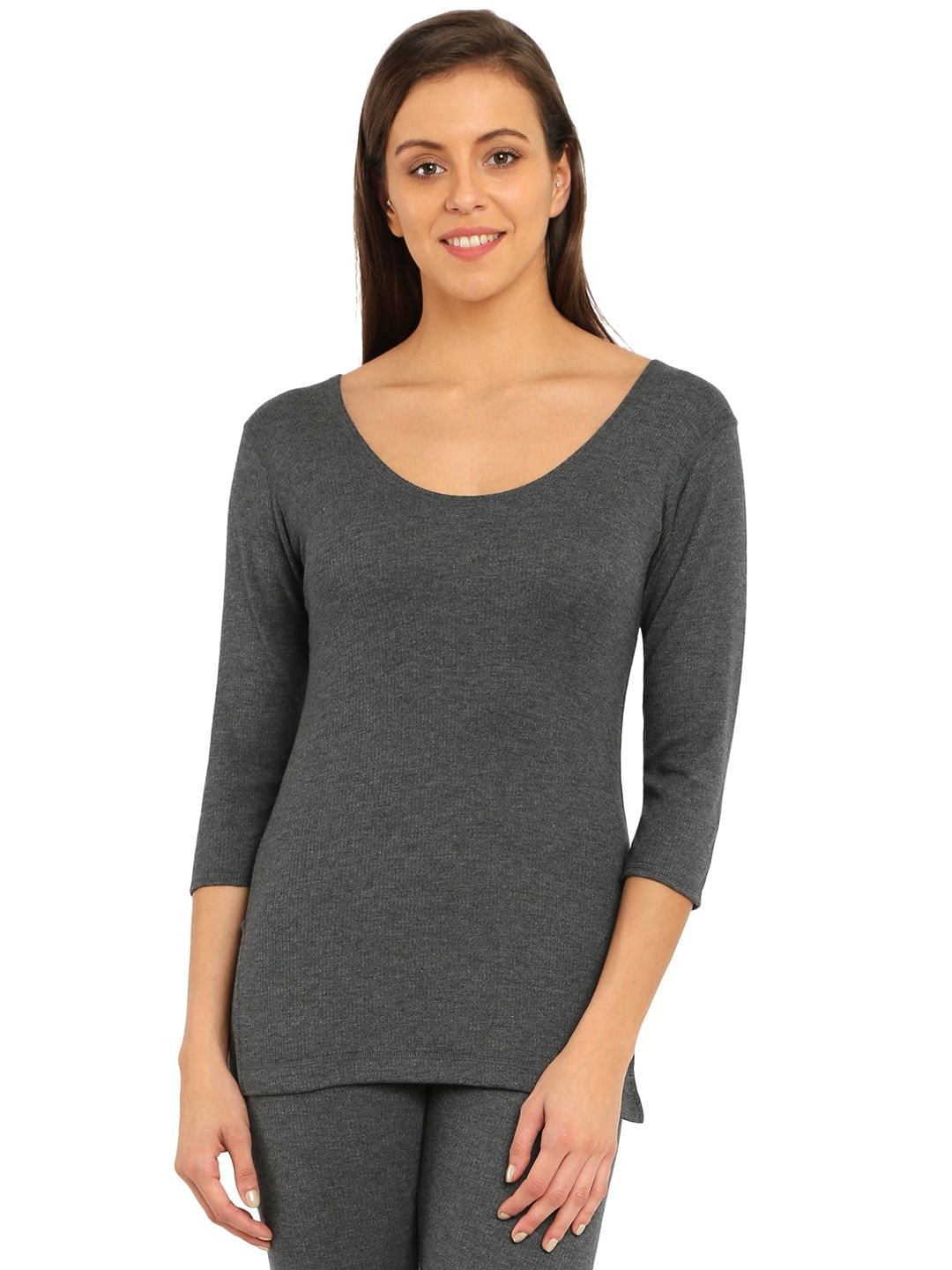 Jockey Women Charcoal Grey Solid Thermal Top Price in India