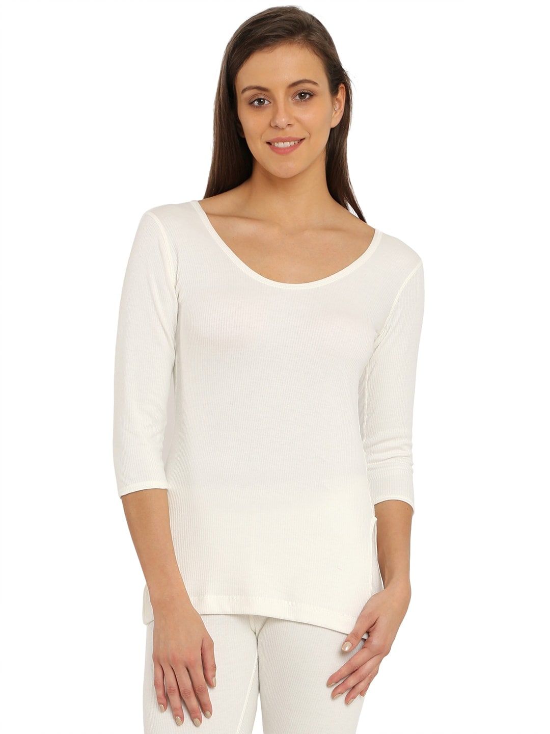 Jockey Women Off White Solid Thremal Top 2503-0105 Price in India