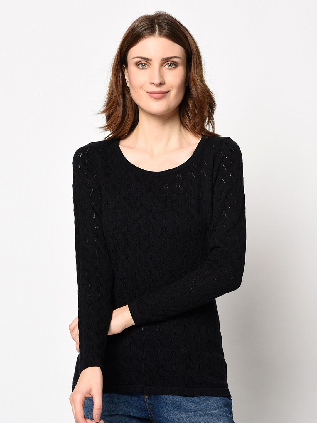 98 Degree North Women Black Pullover Sweater Price in India