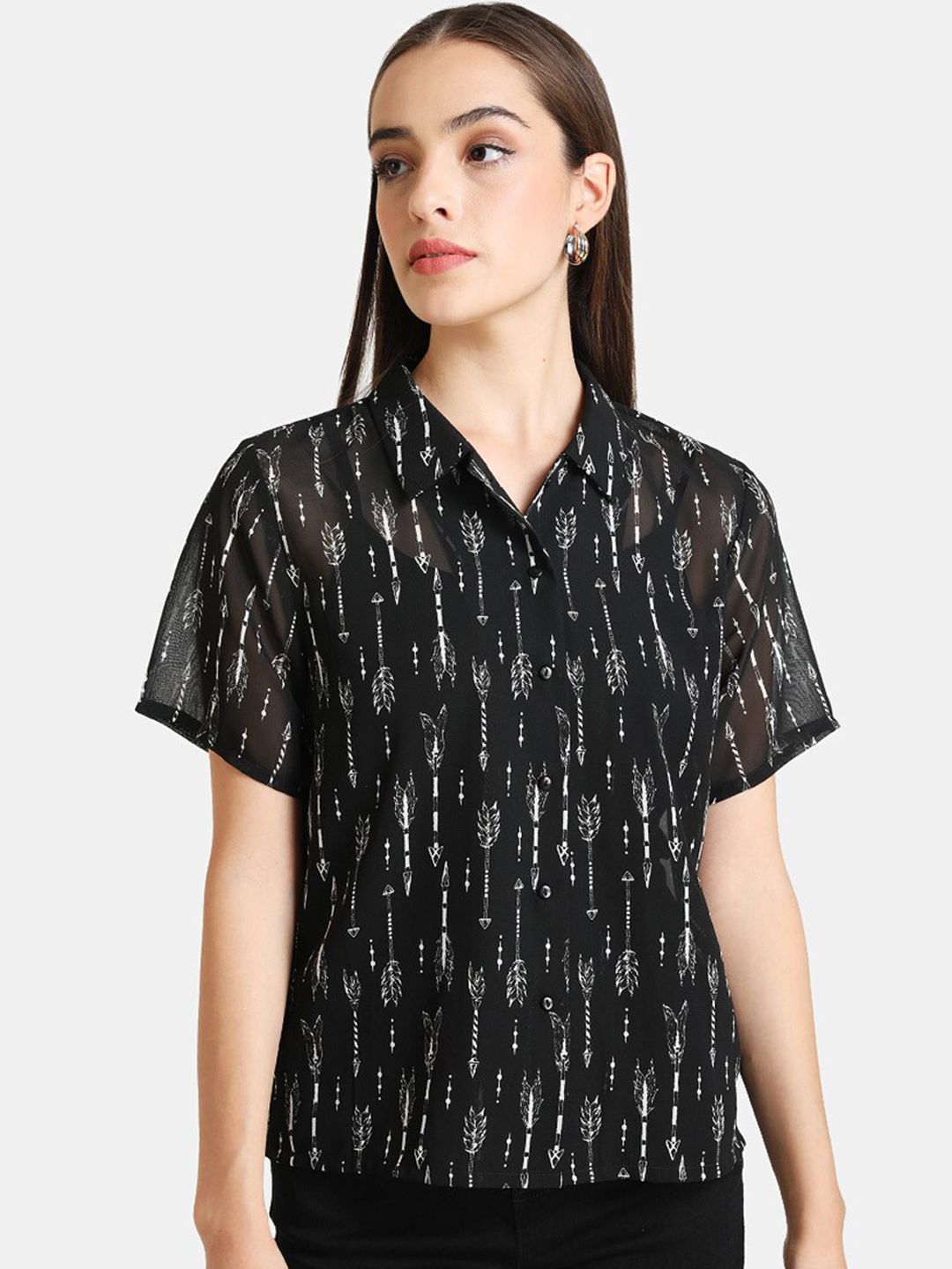 Kazo Women Black Printed Casual Shirt