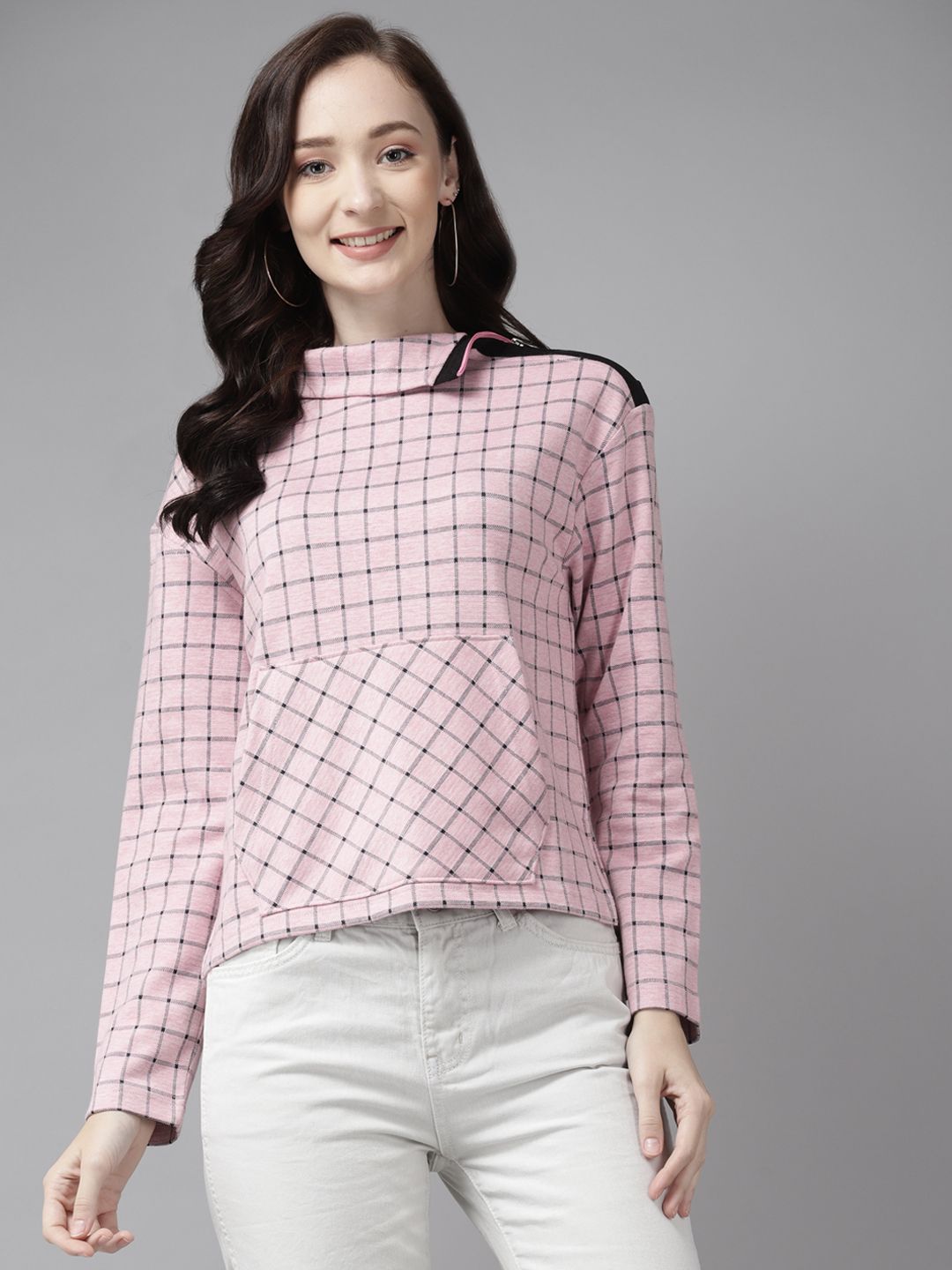 Cayman Women Pink Checked Sweatshirt Price in India