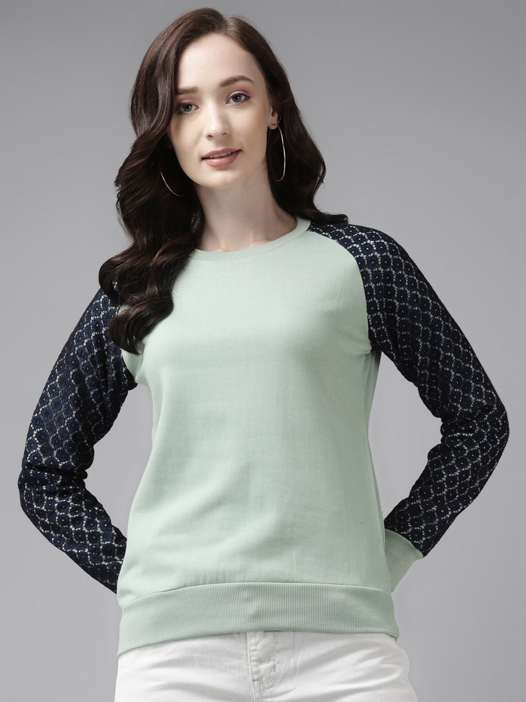 Cayman Women Sea Green Solid Sweatshirt Price in India