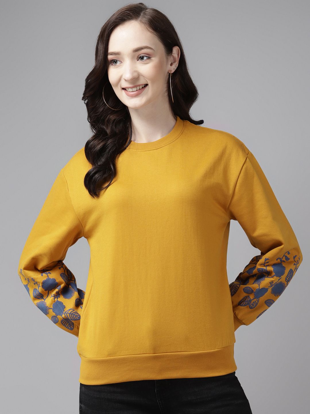 Cayman Women Mustard Yellow Solid Sweatshirt Price in India