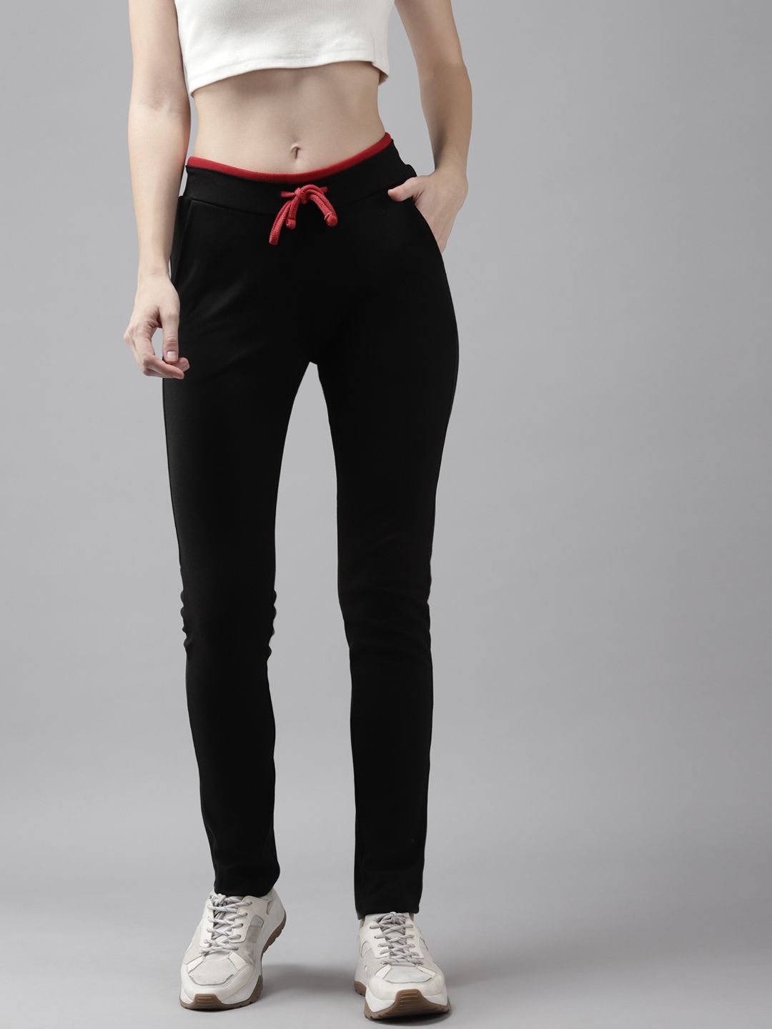 Cayman Women Black Solid Cotton Track Pants Price in India