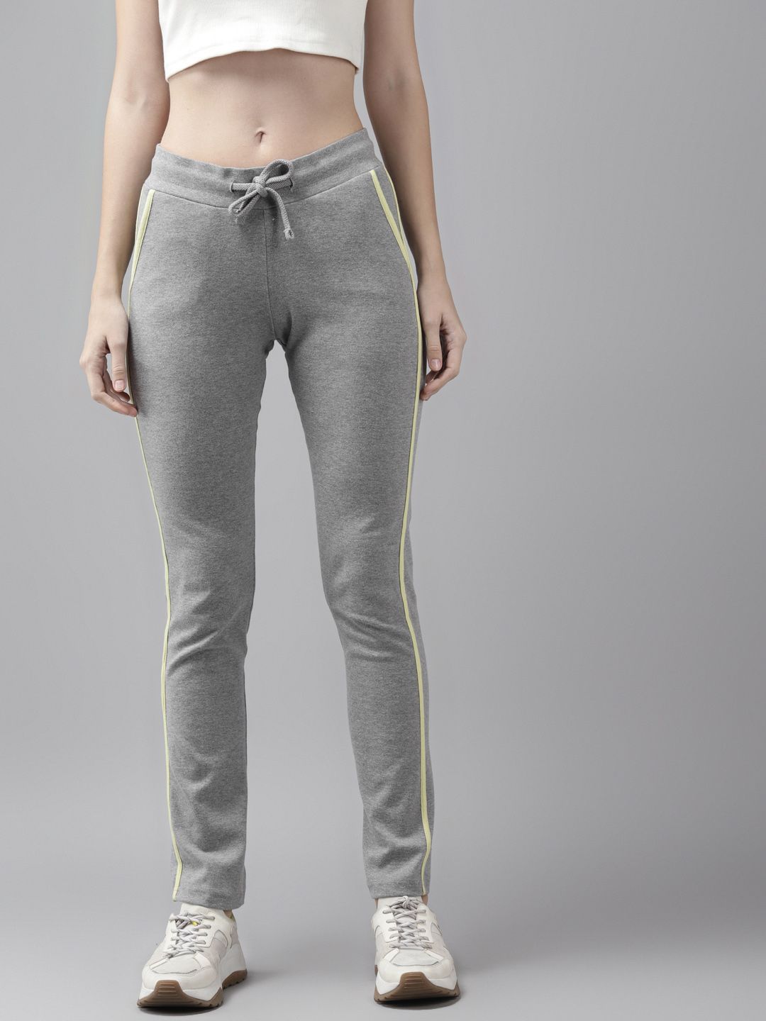 Cayman Women Grey Melange Solid Cotton Track Pants Price in India