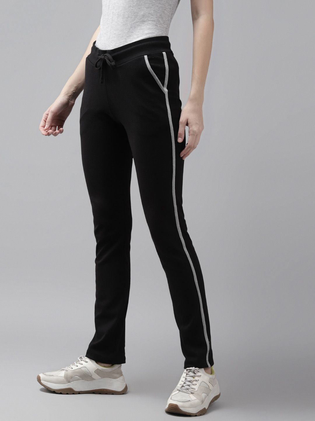 Cayman Women Black Solid Cotton Track Pants Price in India