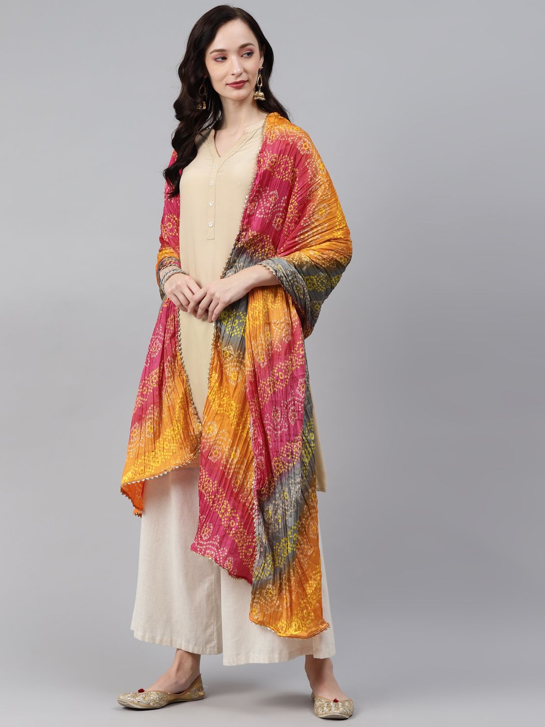 Rang Gali Orange Multi Bhandej Dupatta Price in India