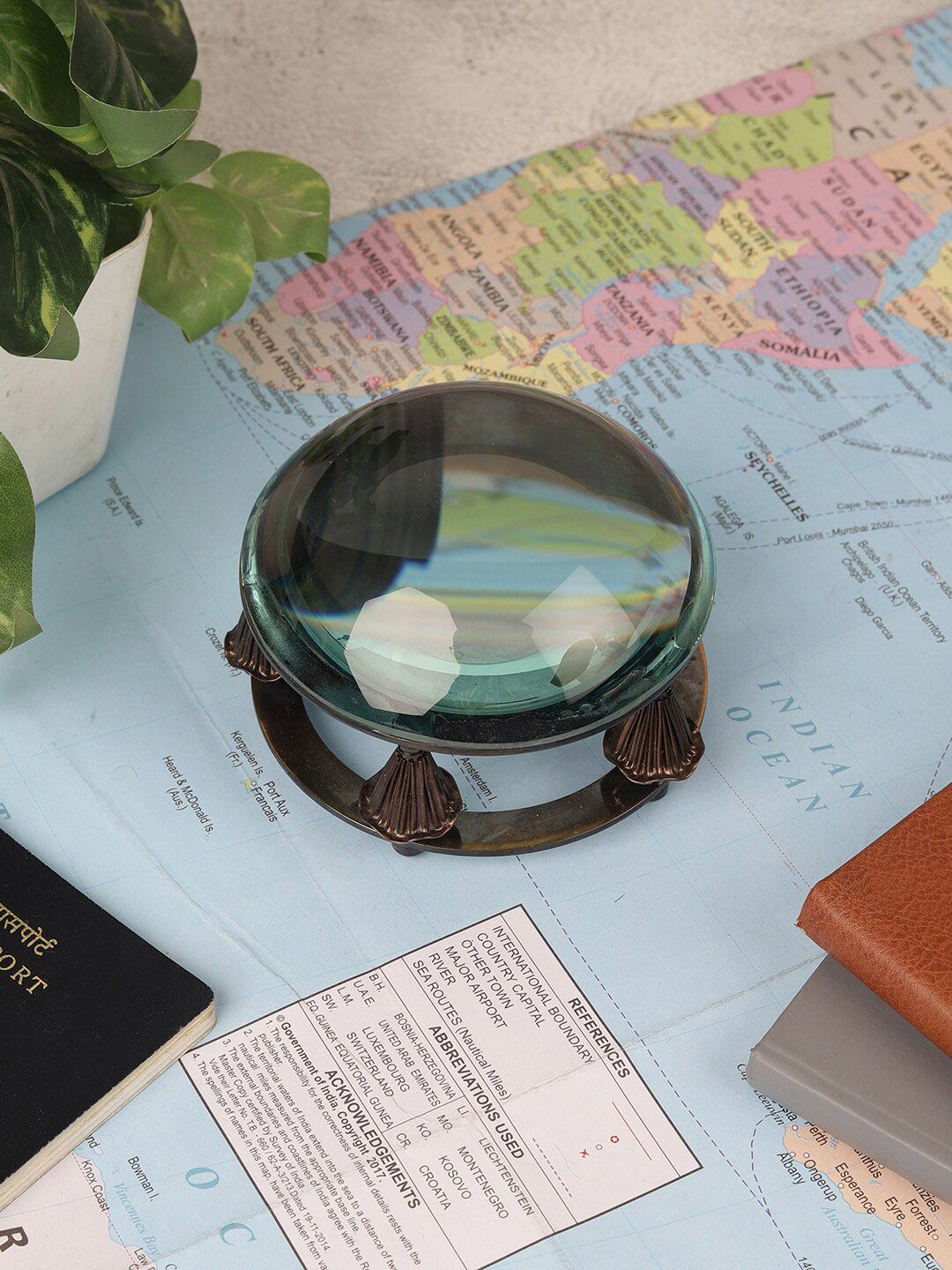 EXIM DECOR Multicoloured Antique Brass Paper Weight Magnifying Glass Showpiece Price in India