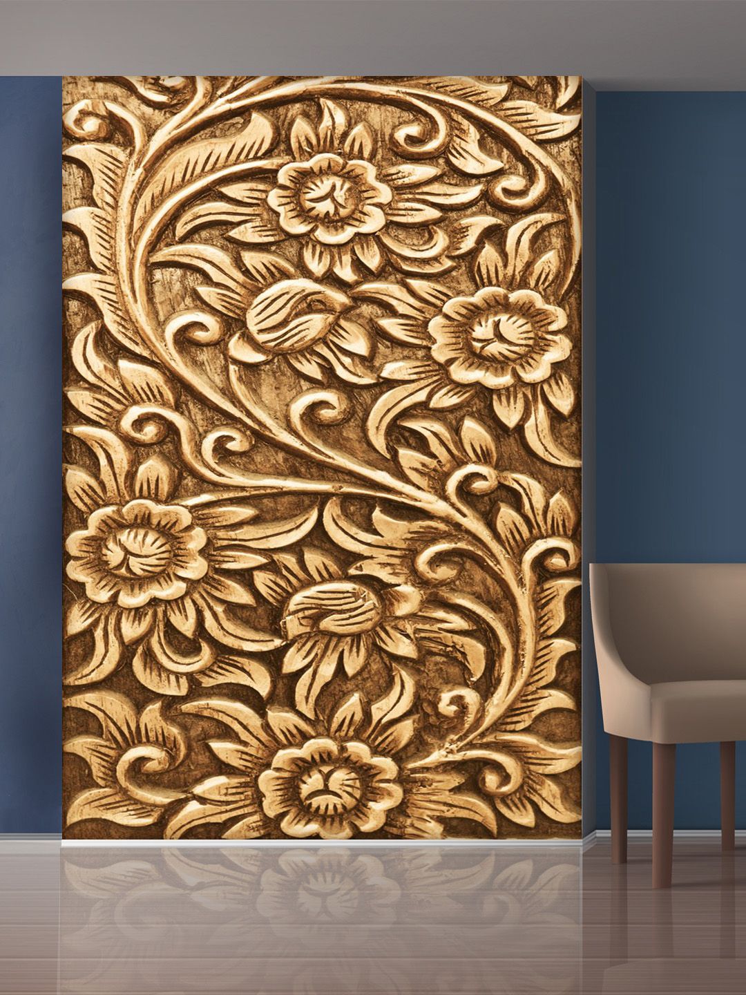 999Store Gold-Toned & Brown Leaves & Flowers Mural Wallpaper Price in India