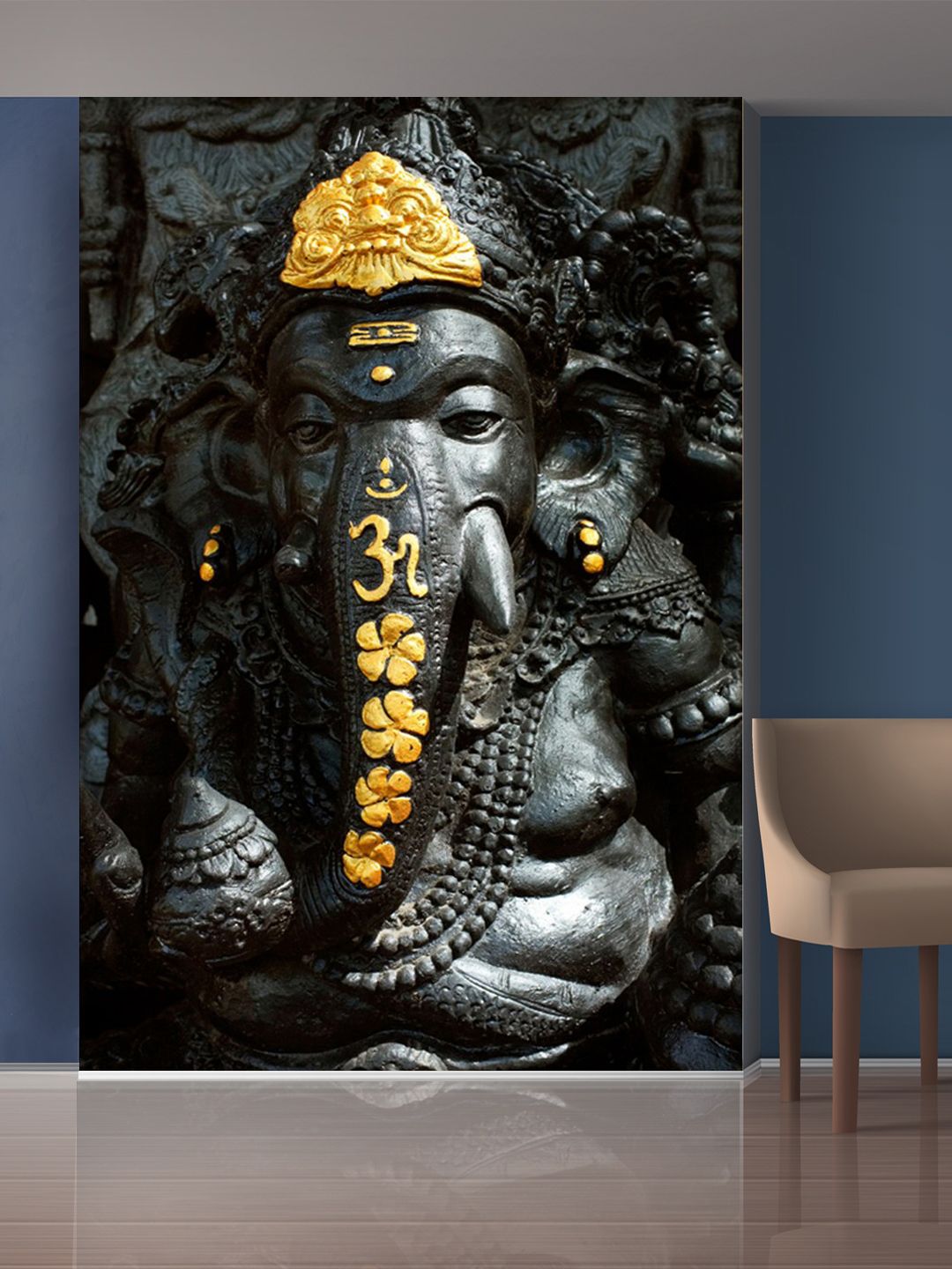 999Store Black & Gold-Toned Lord Ganesha Mural Self-Adhesive Wallpaper Price in India