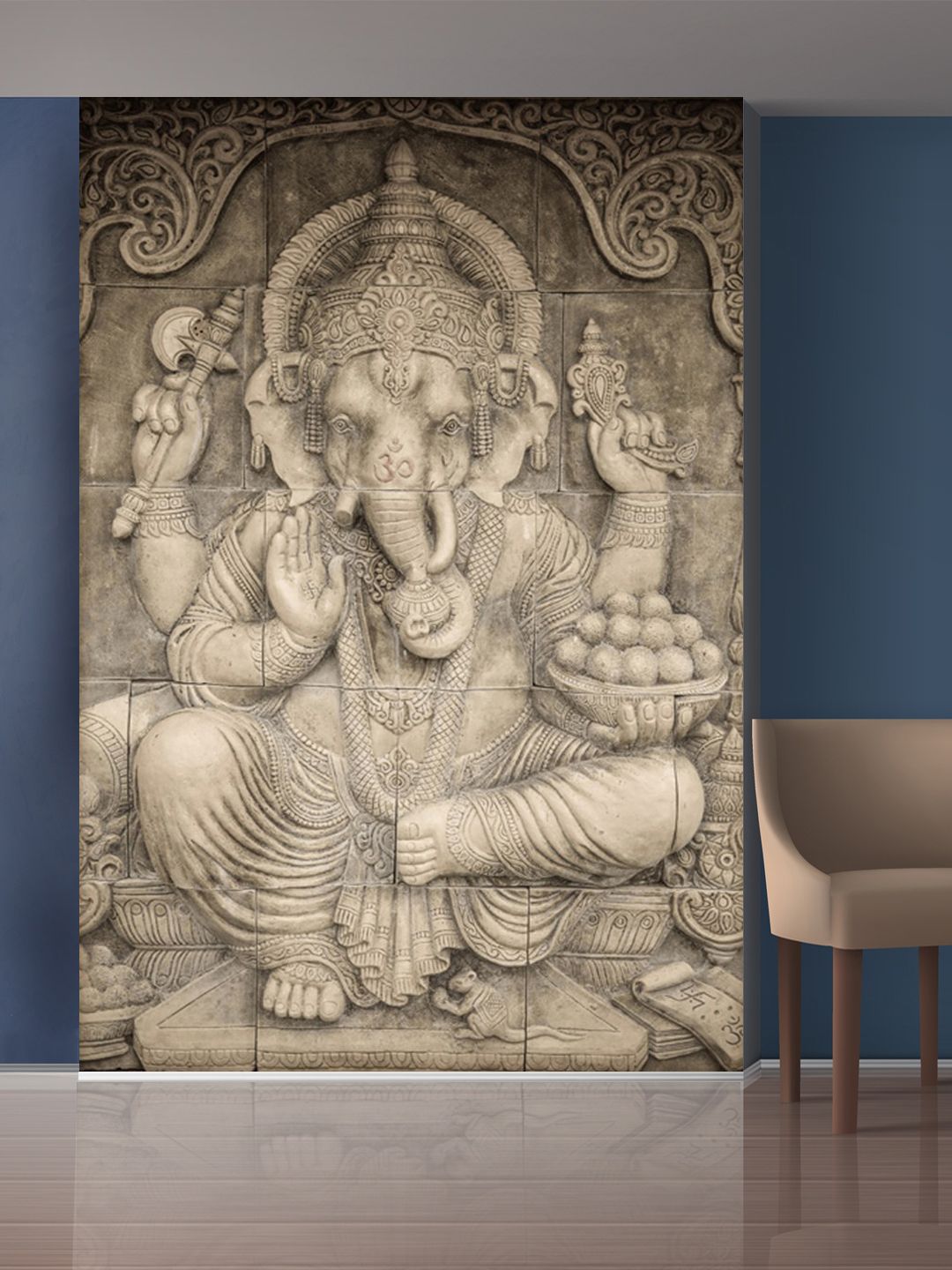 999Store White & Beige Lord Ganesha Mural Wallpaper Price in India