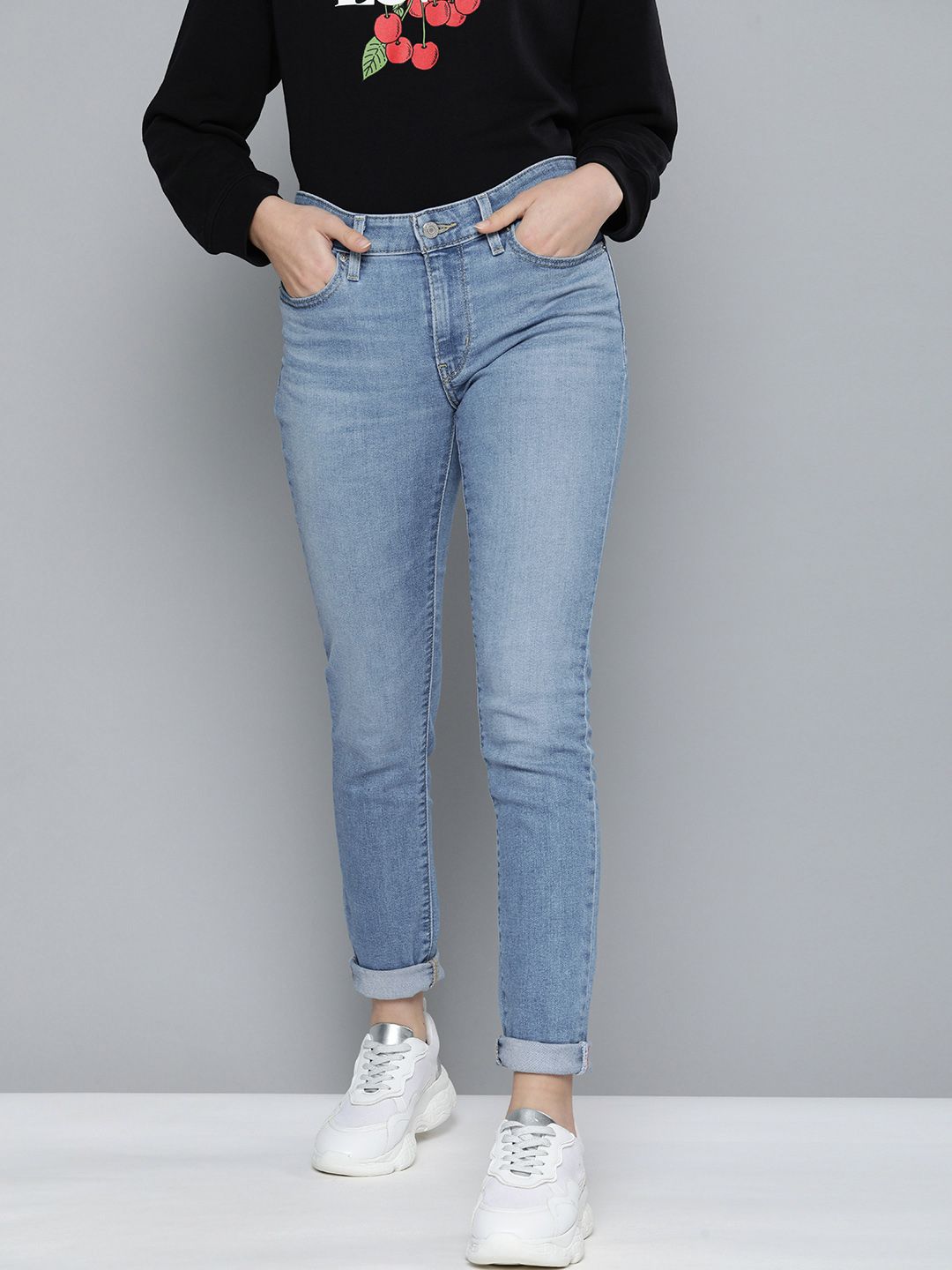 Levis Women Blue 711 Skinny Fit Light Fade Clean Look Mid Rise Stretchable Jeans Price in India