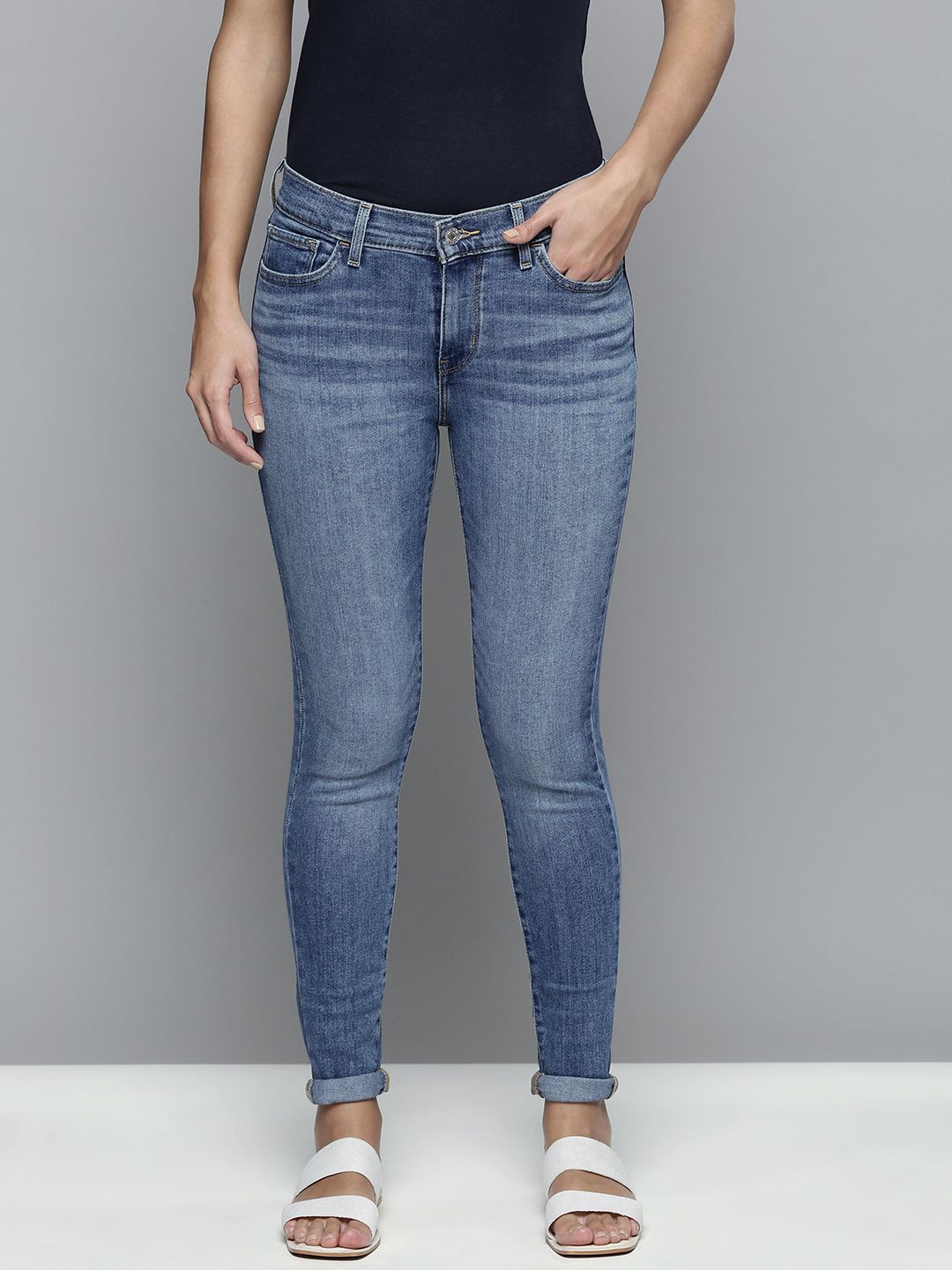 Levis Women Blue 710 Super Skinny Fit Heavy Fade Stretchable Jeans Price in India