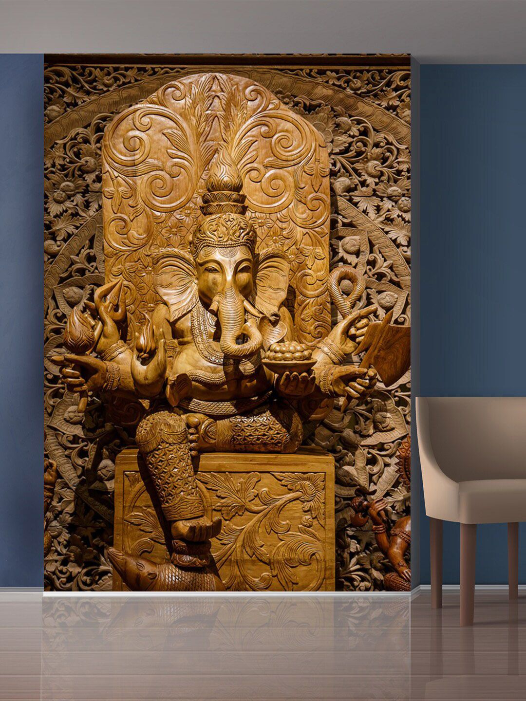 999Store Gold-Toned Ganesha Mural Wallpaper Price in India