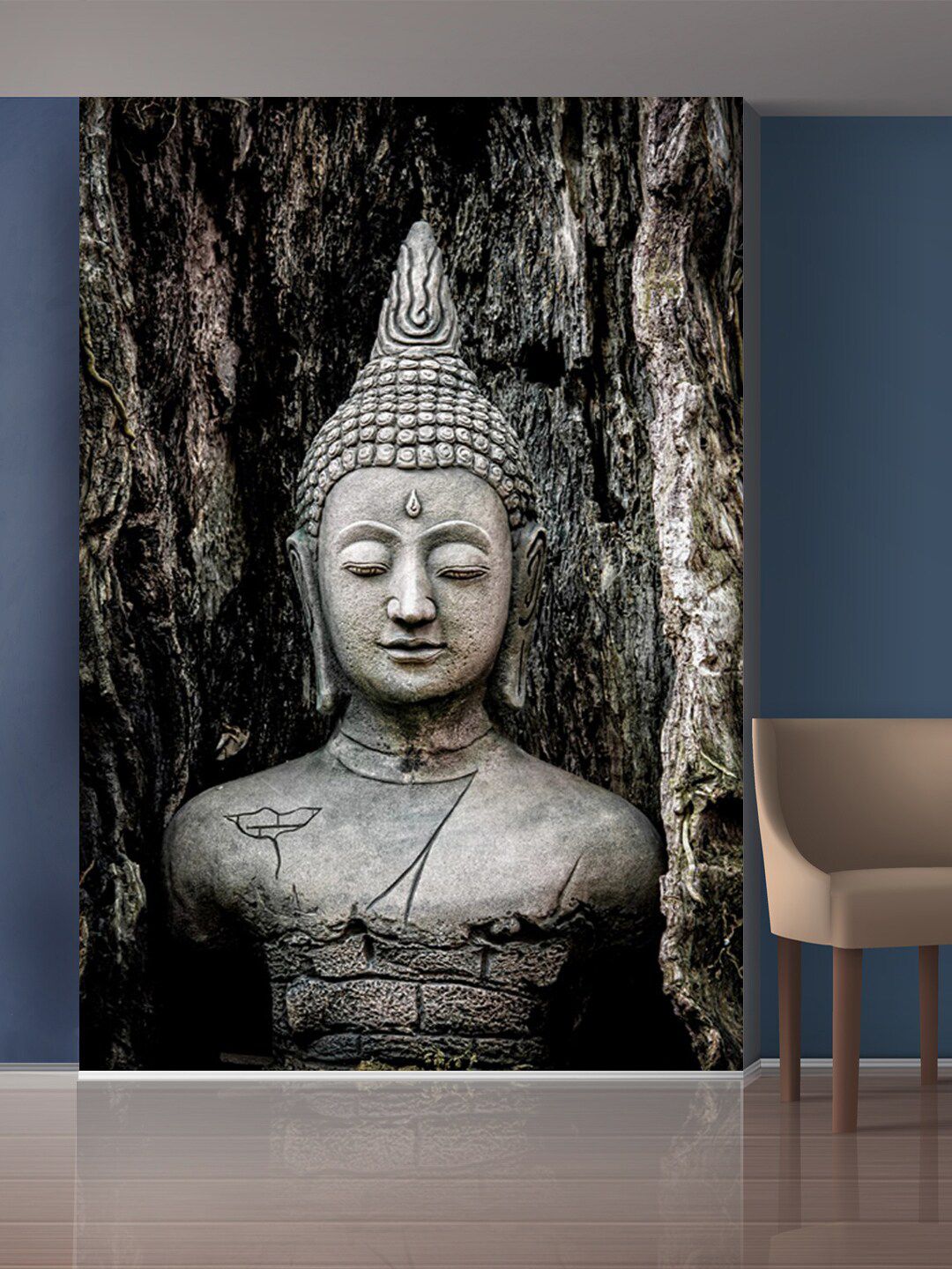 999Store White & Grey Meditating Buddha Mural Self-Adhesive Wallpaper Price in India