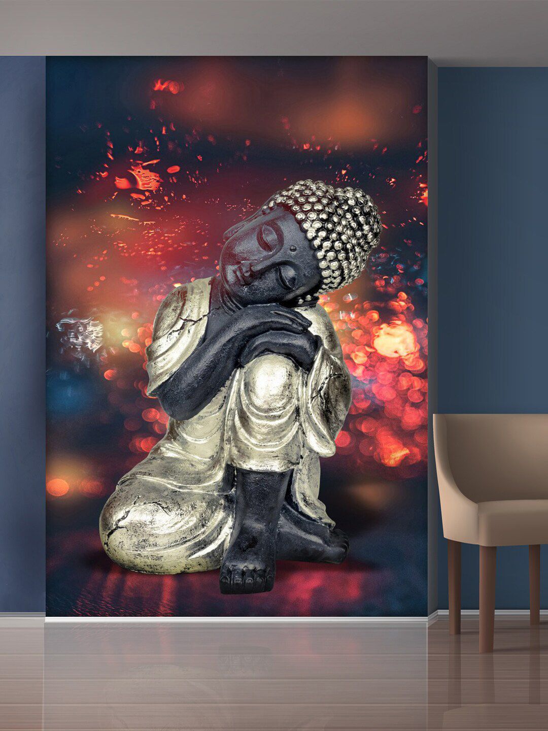 999Store Gold-Toned & Black Buddha Self-Adhesive Mural Wallpaper Price in India