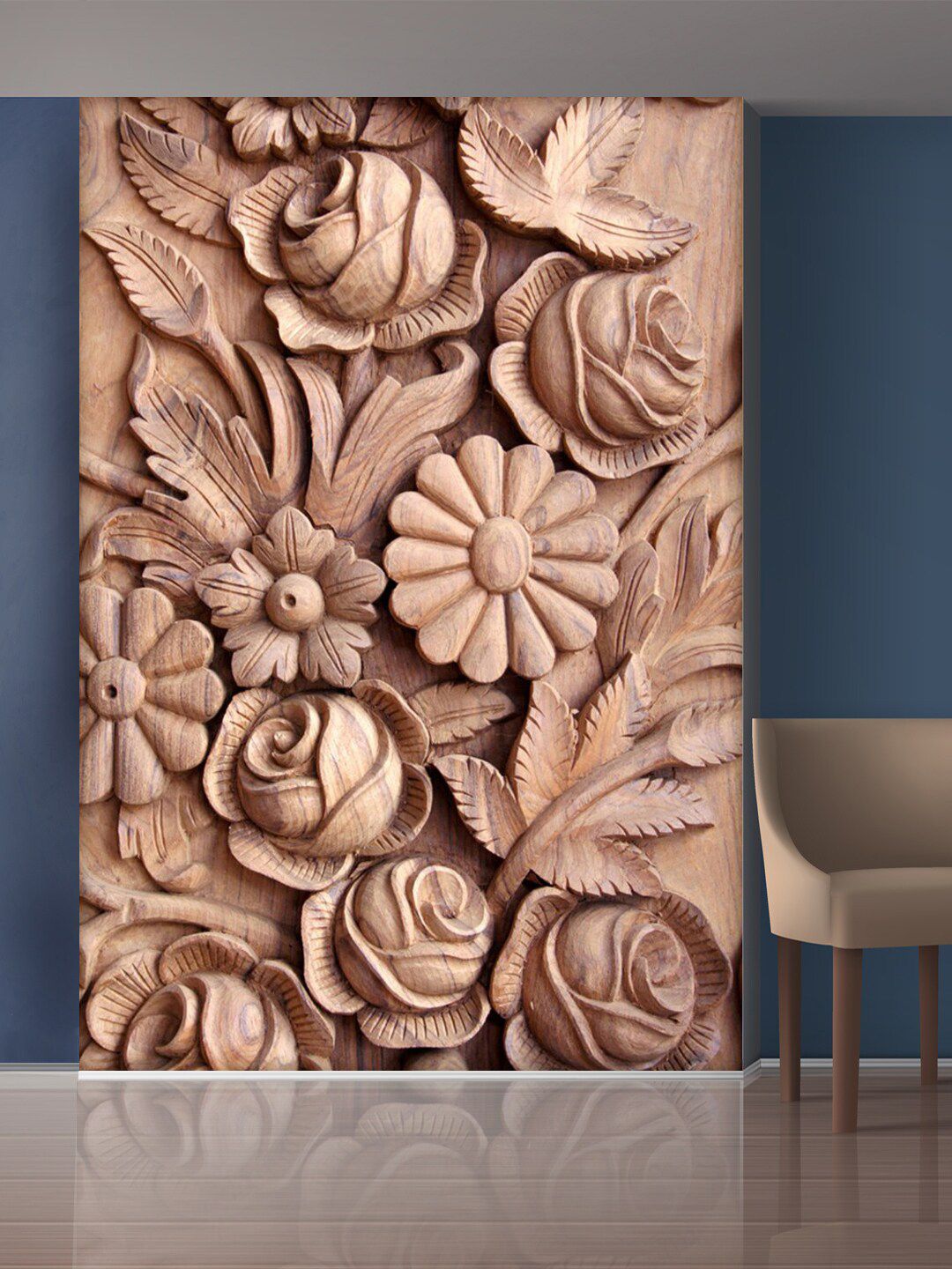 999Store Brown Roses & Flowers Mural Wallpaper Price in India