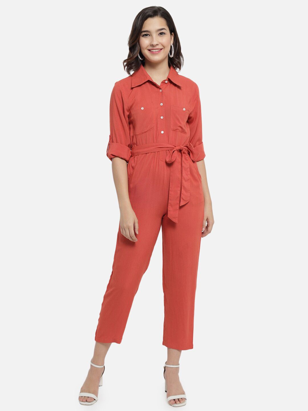 The Dry State Women Rust Solid  Basic Jumpsuit Price in India