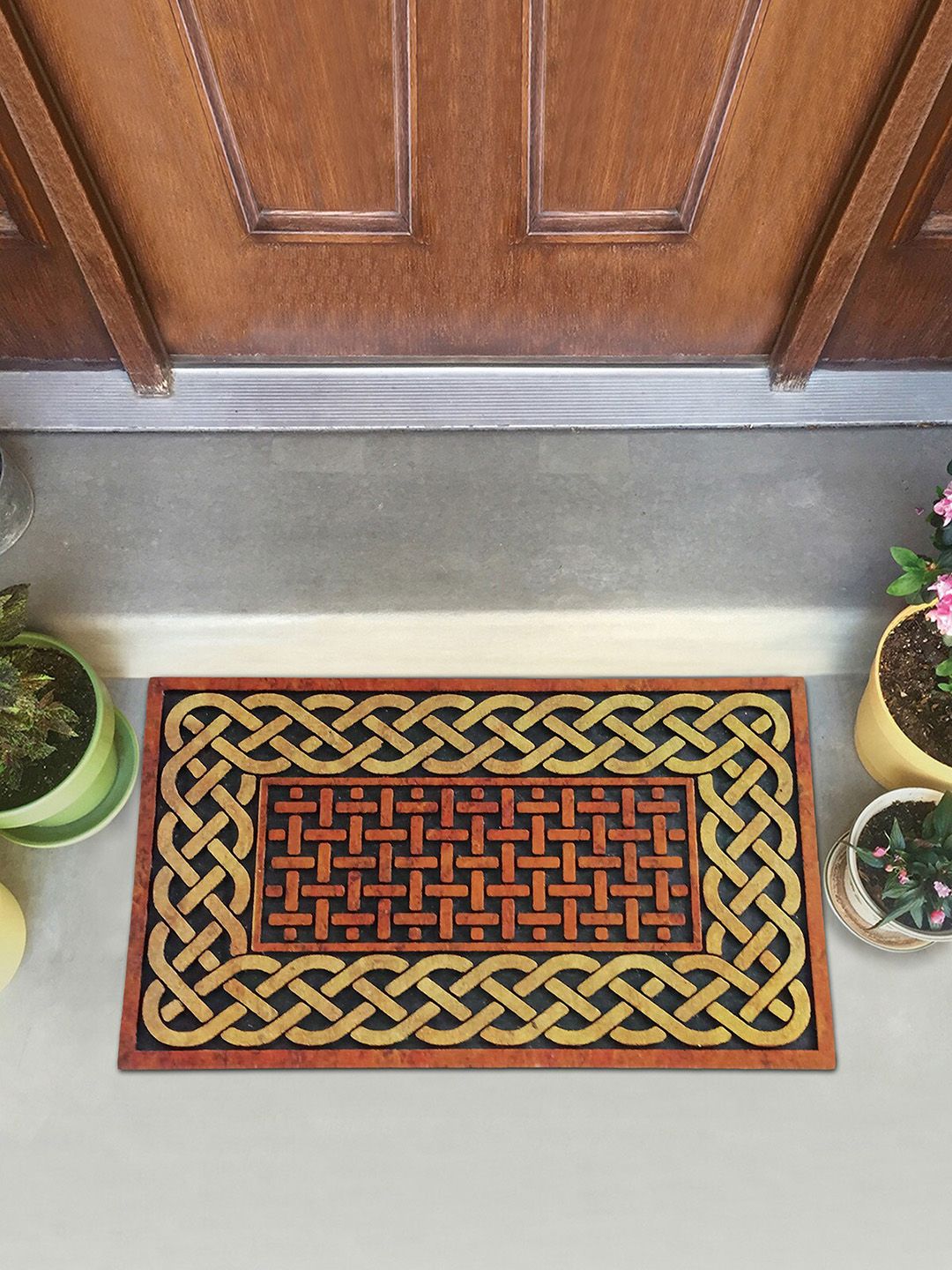 OBSESSIONS Rust & Yellow Patterned Verona Outdoor Mat Price in India