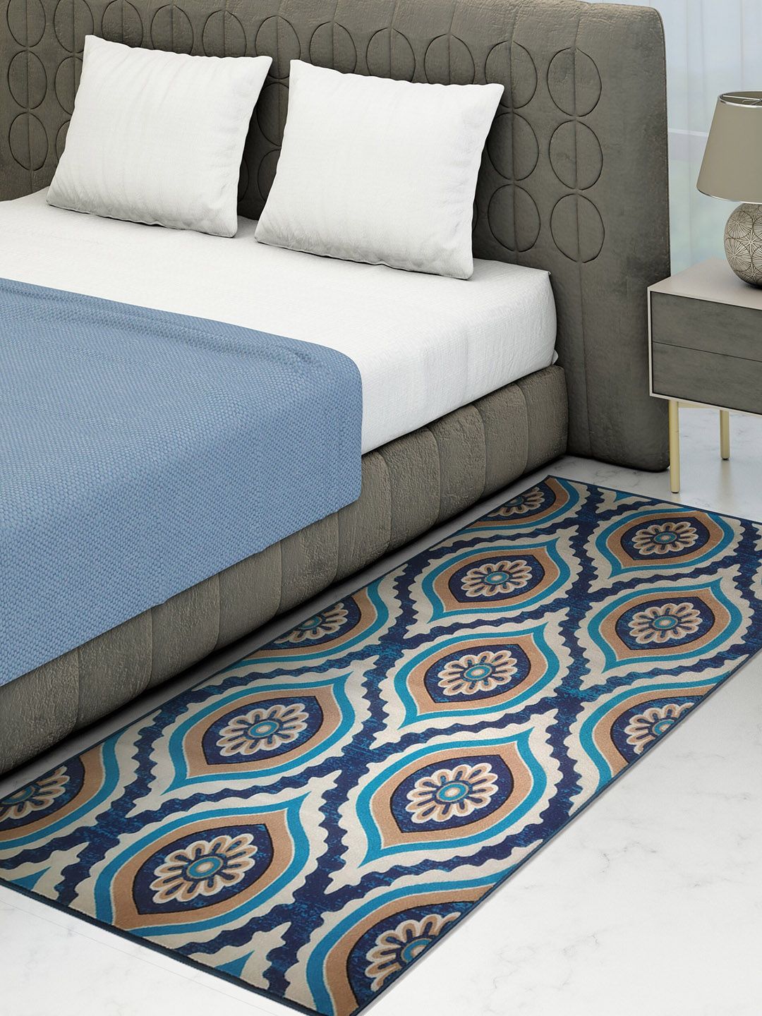 Athom Trendz Blue & Beige Printed Premium Anti-Skid Runner Carpet Price in India
