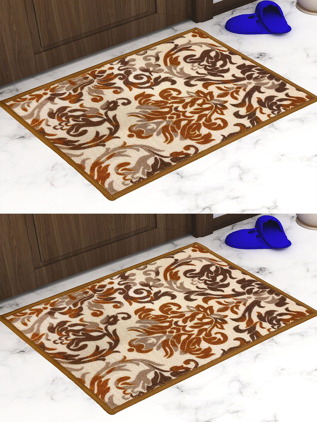 Athom Trendz Set of 2 Brown & Beige Printed Premium Anti Slip Doormats Price in India