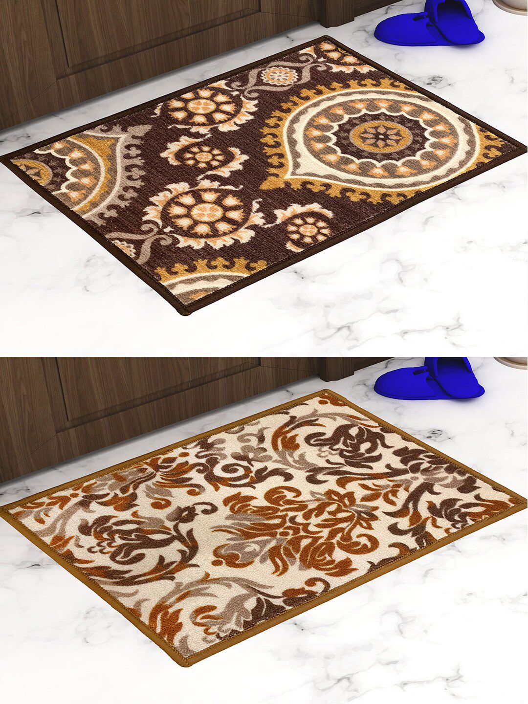 Athom Trendz Set of 2 Beige & Brown Printed Premium Anti Slip Doormats Price in India