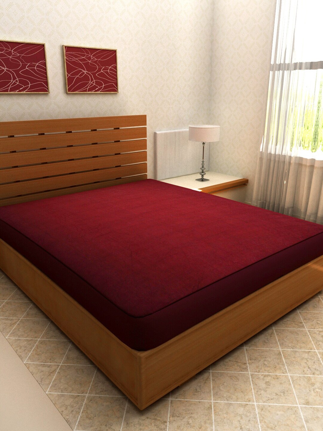 ROMEE Maroon Solid Terry Cotton King Size Mattress Protector Price in India