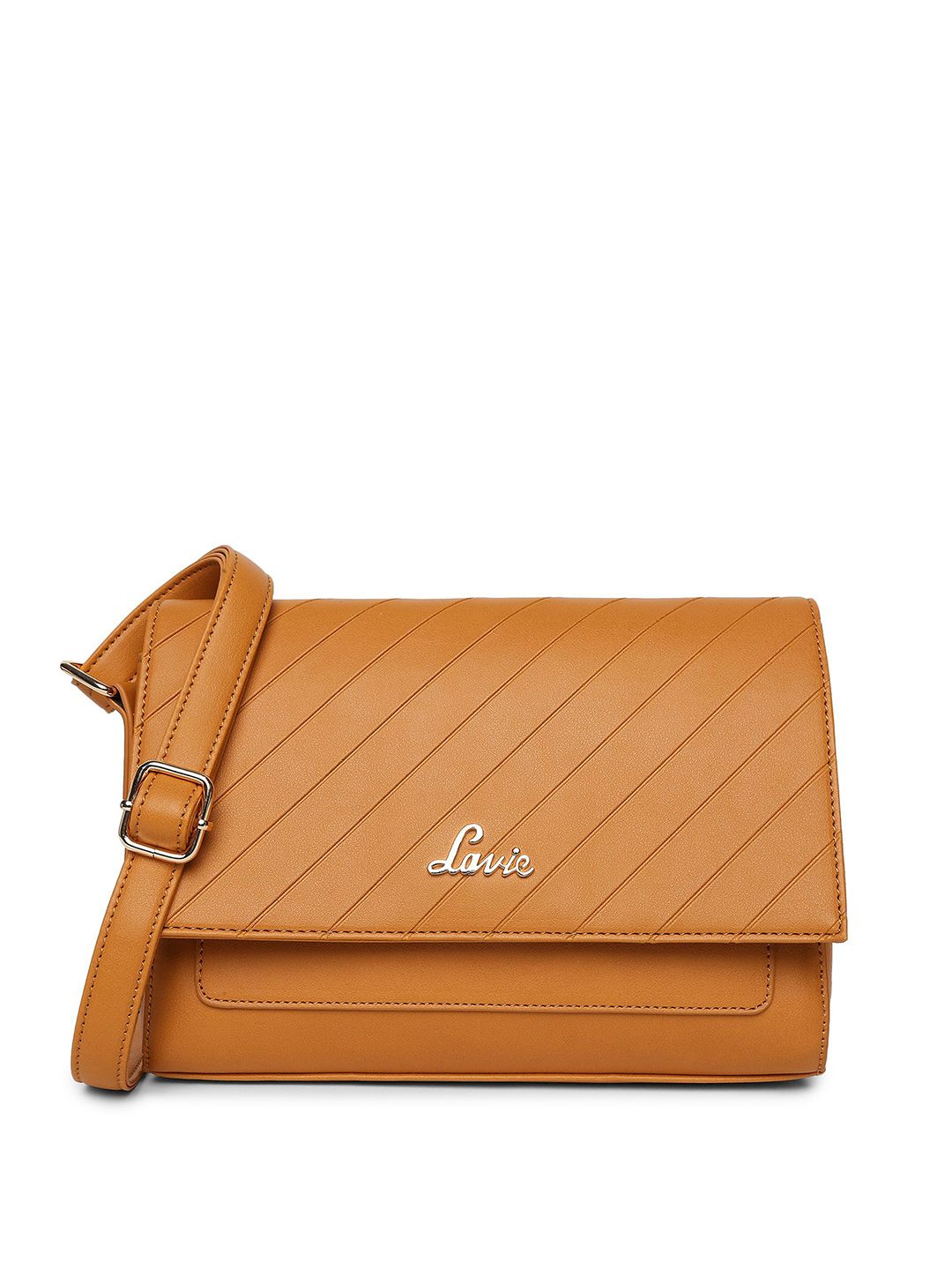 Lavie Yellow Striped Textured Structured Sling Bag Price in India