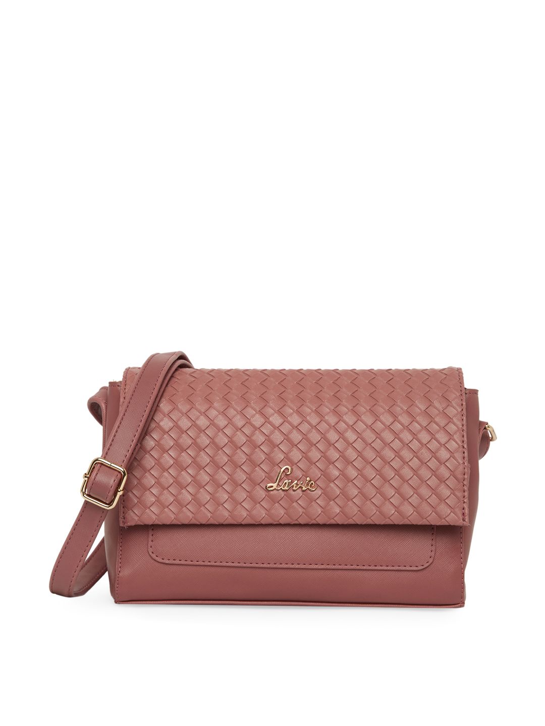Lavie Pink Croc Textured Structured Sling Bag with Non-Detachable Sling Strap Price in India