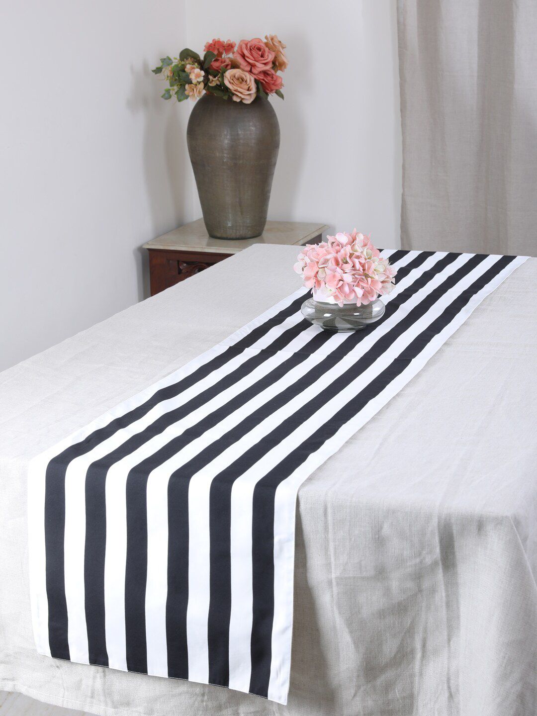 My Gift Booth White & Black Breton Stripe Cotton Table Runner Price in India